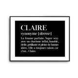 Affiche Claire Prénom définition Humour - Planetee
