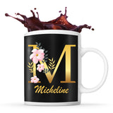 Mug noir Micheline Lettre Fleur - Planetee
