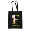 Tote Bag noir Francette Lettre Fleur - Planetee