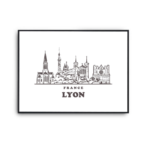 Affiche Lyon | Poster Tableau dessin ville de France pour décoration murale qualité papier Premium A4 - Planetee