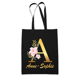 Tote Bag noir Anne-Sophie Lettre Fleur - Planetee