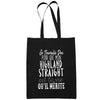 Sac Tote Bag Highland Straight Je travaille dur Noir - Planetee