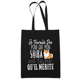 Sac Tote Bag Shiba Je travaille dur Noir - Planetee