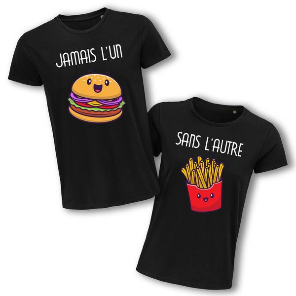 T-shirt couple Jamais l'un sans l'autre | hamburger et frites - Planetee