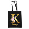 Tote Bag noir Khadija Lettre Fleur - Planetee