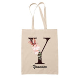 Tote Bag beige Yasmina Lettre Fleur - Planetee