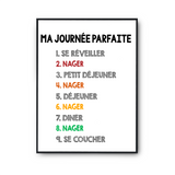 Affiche Nager Journée Parfaite | Poster Blanc Décoration Murale - Planetee