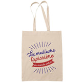 Sac Tote Bag Tapissière Femme Meilleure du Monde beige - Planetee