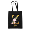 Tote Bag noir Zélie Lettre Fleur - Planetee