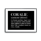 Affiche Coralie Prénom définition Humour - Planetee