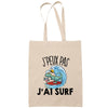 Sac Tote Bag J'peux pas Surf tyrannosaure beige - Planetee