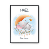 Affiche Maël bébé d'amour éléphant - Planetee