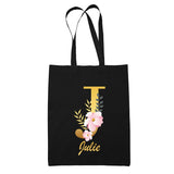 Tote Bag noir Julie Lettre Fleur - Planetee