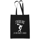 Sac Tote Bag Lancer Du Disque Je peux pas Noir - Planetee