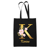 Tote Bag noir Karine Lettre Fleur - Planetee