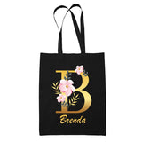 Tote Bag noir Brenda Lettre Fleur - Planetee