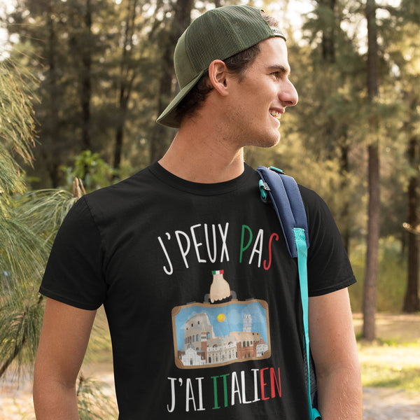 T-shirt homme J'peux pas J'ai Italien noir - Planetee