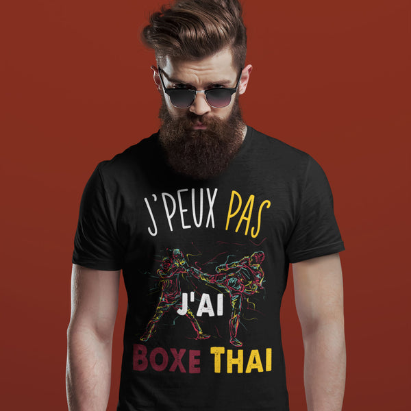 T-shirt homme J'peux pas J'ai Boxe thai noir - Planetee