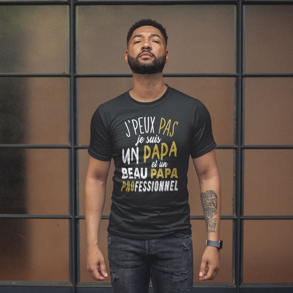 T-shirt homme J'peux pas Je suis un papa et un beau papa professionnel noir - Planetee