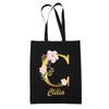 Tote Bag noir Clélia Lettre Fleur - Planetee