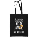 Sac Tote Bag Akita Inu Je travaille dur Noir - Planetee