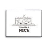 Affiche Nice | Poster Tableau dessin ville de France pour décoration murale qualité papier Premium A4 - Planetee