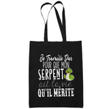 Sac Tote Bag Serpent Je travaille dur Noir - Planetee