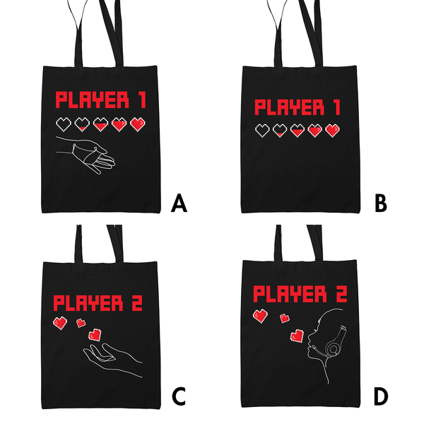 Sac Tote Bag Couple Player 1 - Player 2 - Planetee
