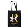 Tote Bag noir Raymonde Lettre Fleur - Planetee