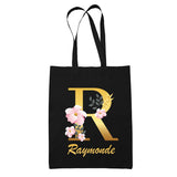Tote Bag noir Raymonde Lettre Fleur - Planetee