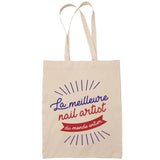 Sac Tote Bag Nail artist Femme Meilleure du Monde beige - Planetee