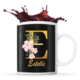 Mug noir Estelle Lettre Fleur - Planetee