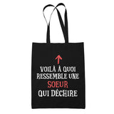 Tote Bag Noir Qui Dechire Soeur - Planetee