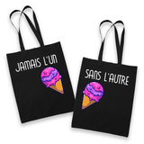 Sac Tote Bag Couple Jamais l'un sans l'autre | glaces - Planetee