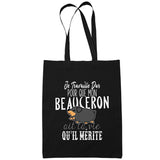 Sac Tote Bag Beauceron Je travaille dur Noir - Planetee