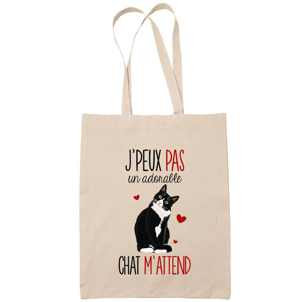 Sac Tote Bag chat j'peux pas beige - Planetee