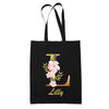 Tote Bag noir Lilly Lettre Fleur - Planetee