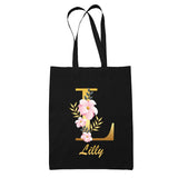 Tote Bag noir Lilly Lettre Fleur - Planetee