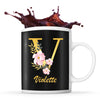 Mug noir Violette Lettre Fleur - Planetee